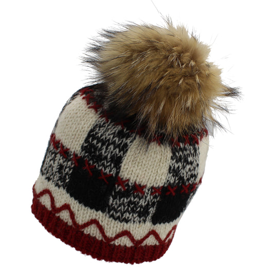 Plaid Genuine Fur Hat