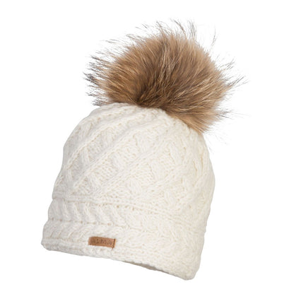 Cable Hat w. Raccoon Fur Pompom