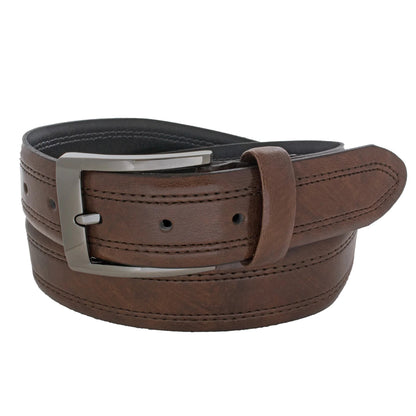 Inset Double Stitched Leather Belt - 35MM