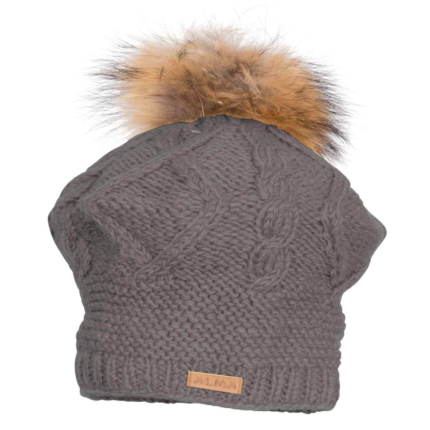 Cable Beret w. Raccoon Fur Pompom