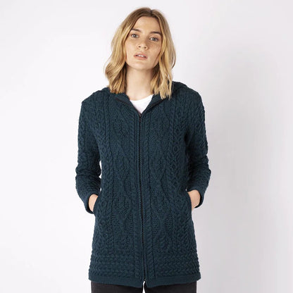 Hazel Aran Zipped Hooded Coat